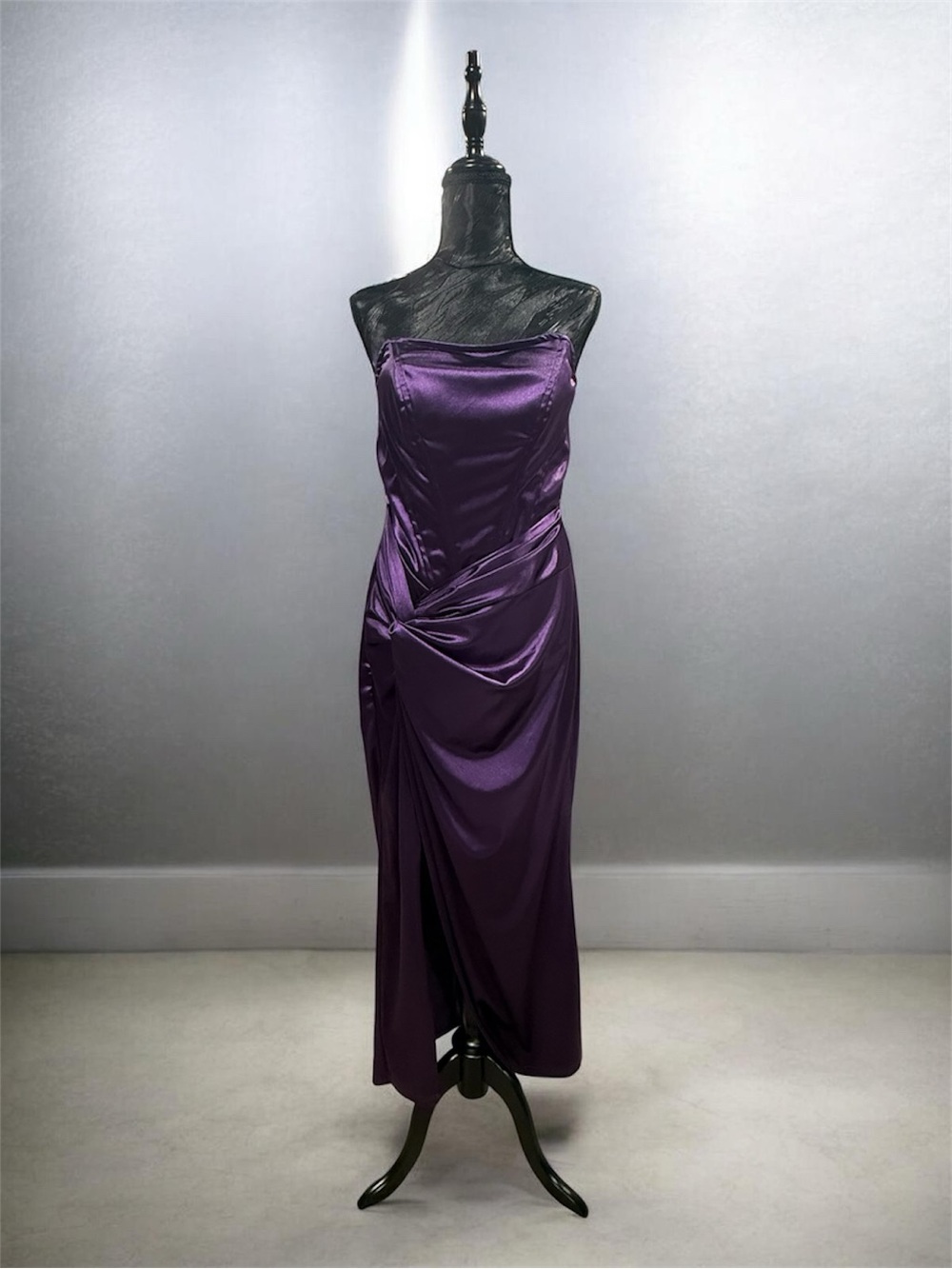 SHEIN Strapless Satin Draped Midi Dress in Purple